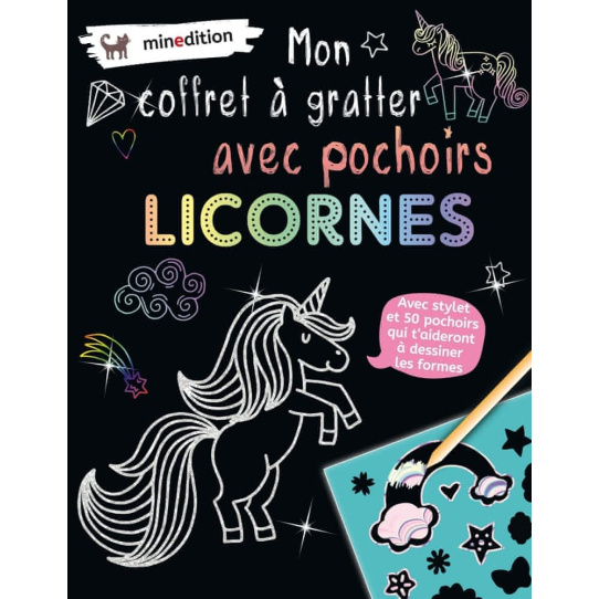 Mon coffret à gratter avec pochoirs licornes