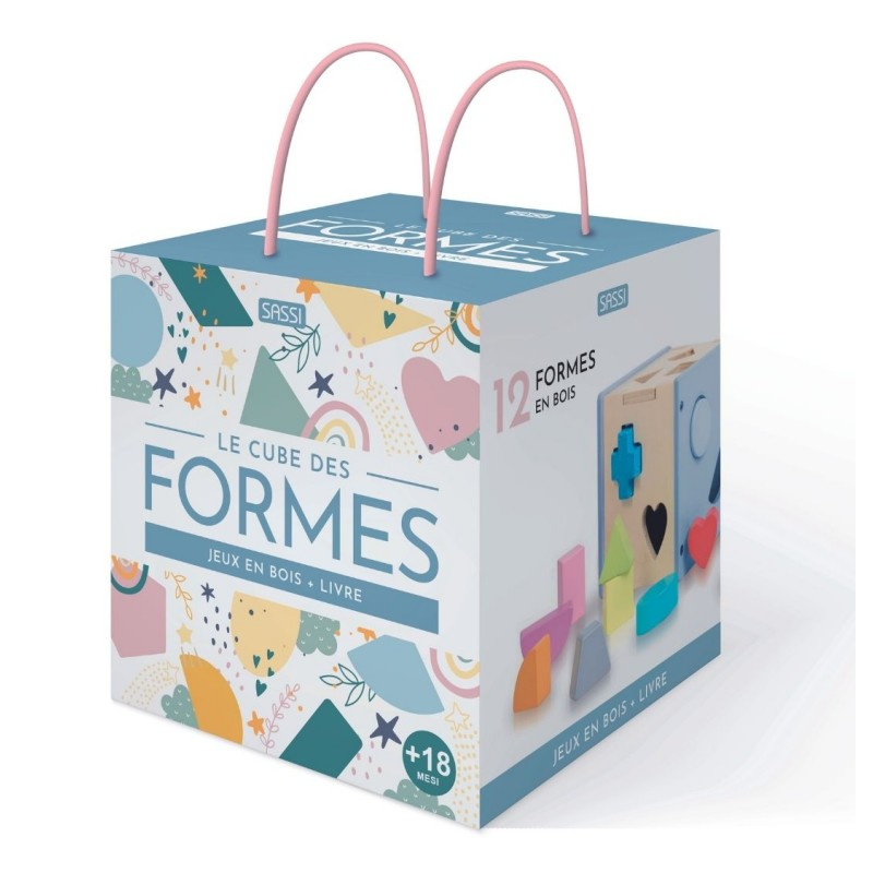 Le cube des formes - Jeu avec 12 formes en bois + livre