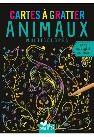 Cartes à gratter Animaux multicolores - Avec un stylet en bois