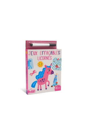 Jeux effaçables Licornes - Avec 1 feutre